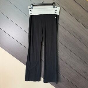 Victoria's Secret PINK Fold Over Yoga Flare Pants Sequined Logo Black Medium
